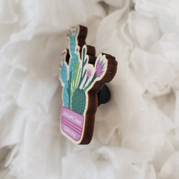 Stick With Jesus Cacti Wooden Pin