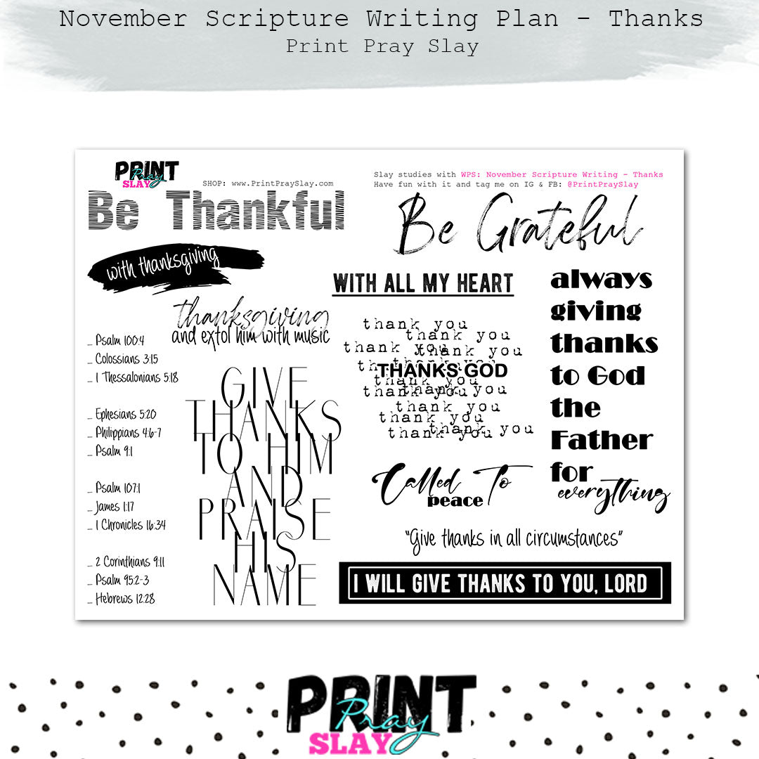 November Scripture Writing Plan: Thanks – Print Pray Slay