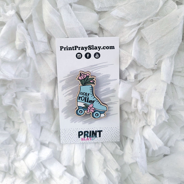 Holy Roller Skate Wooden Pin