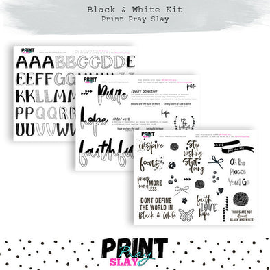 Alphas & Word Art - Black & White Kit