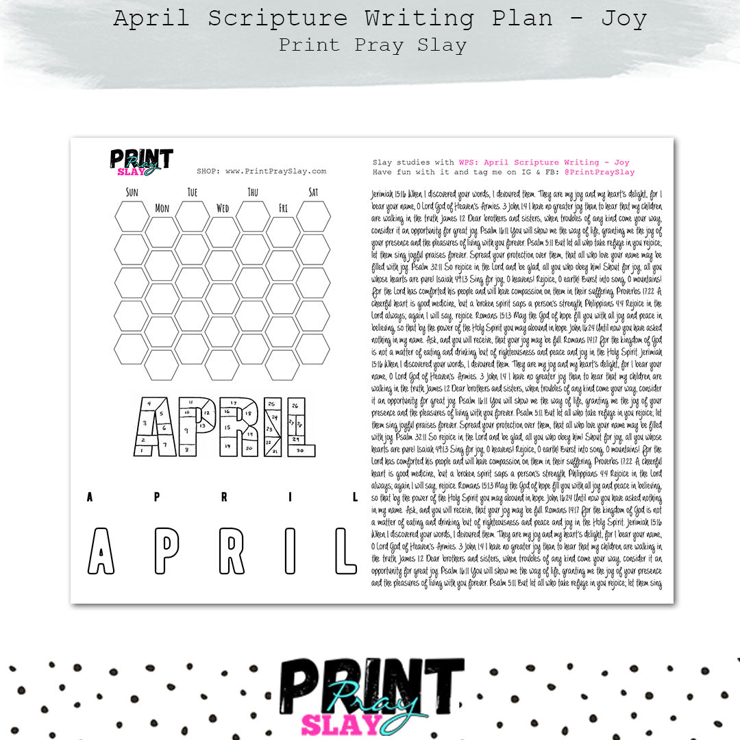 April Newsletter Scripture April Scripture Writing Plan - Joy – Print Pray Slay